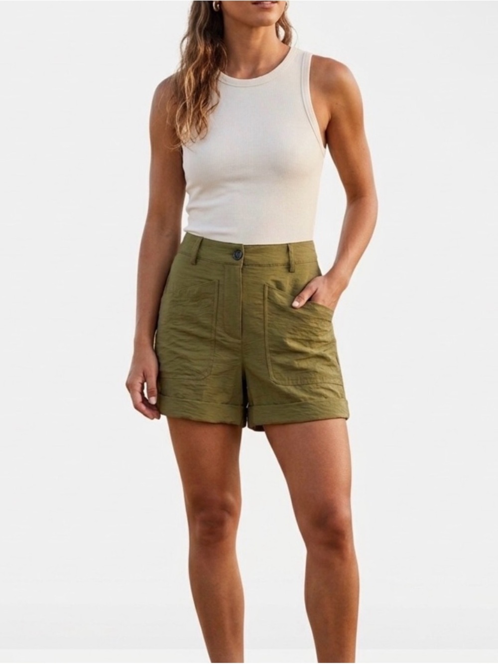 Halogen Olive Green High-Rise Utility Shorts NWT